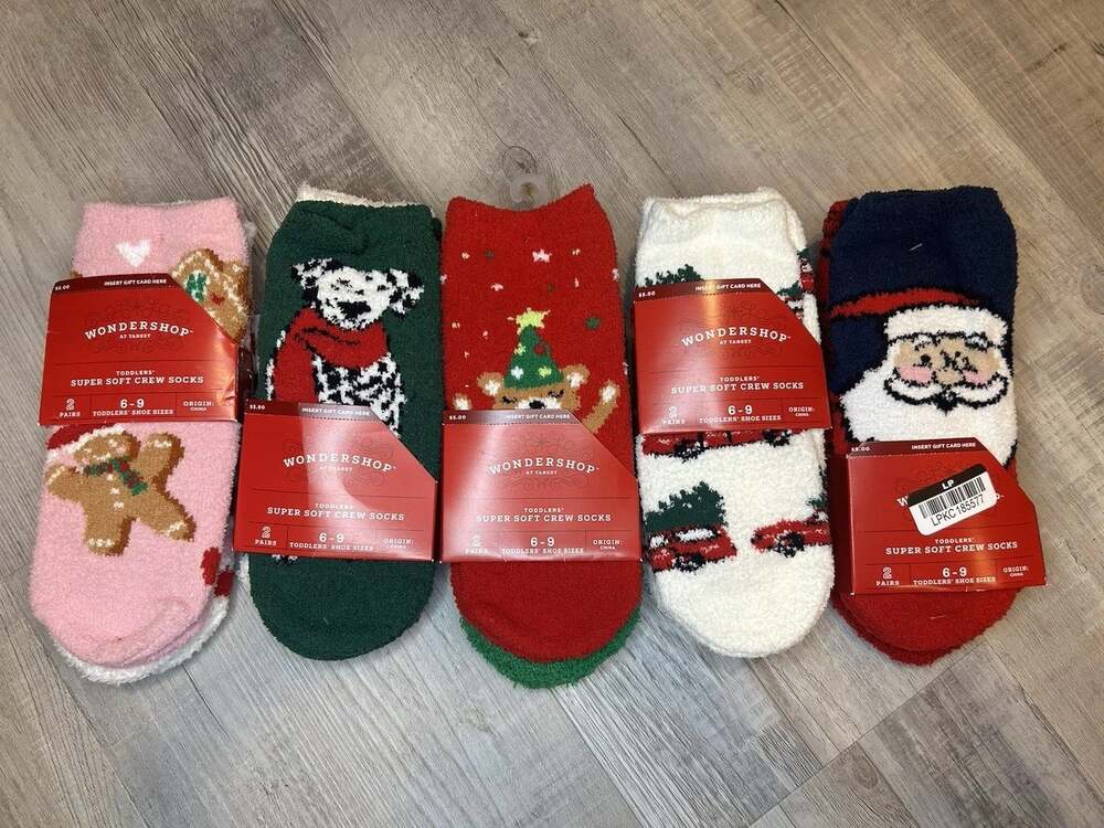 NWT Christmas Slipper Socks - Kids 6-9 Wondershop - 5 Pairs Santa, Ginger Bread